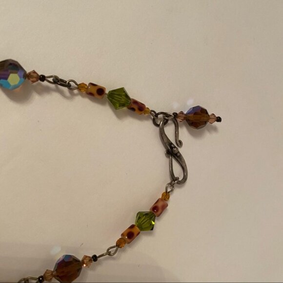 NECKLACE PURPLE GREEN CRYSTALS LEOPARD BEADS 24” - Picture 5 of 6